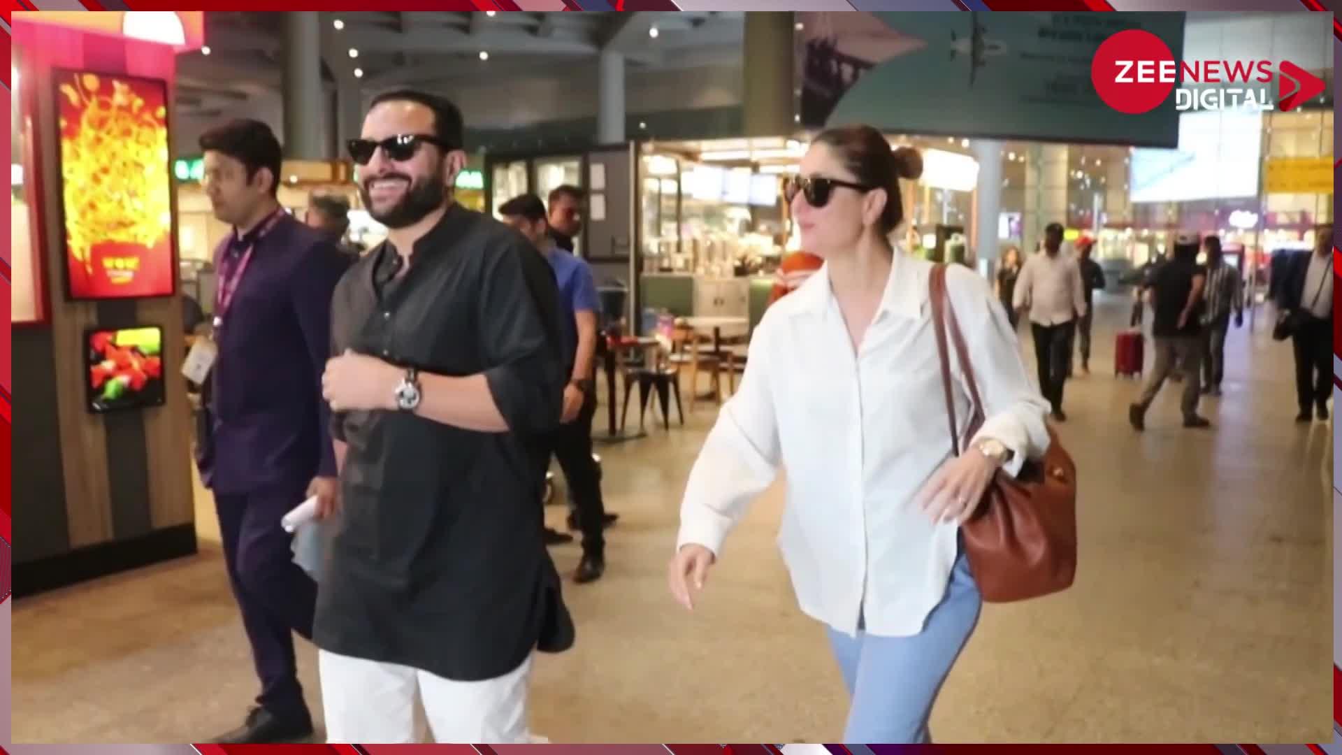 Saif Ali Khan का नवाबी लुक तो Kareena Kapoor का दिखा फंकी अवतार, दोनों एयरपोर्ट पर आए साथ नजर