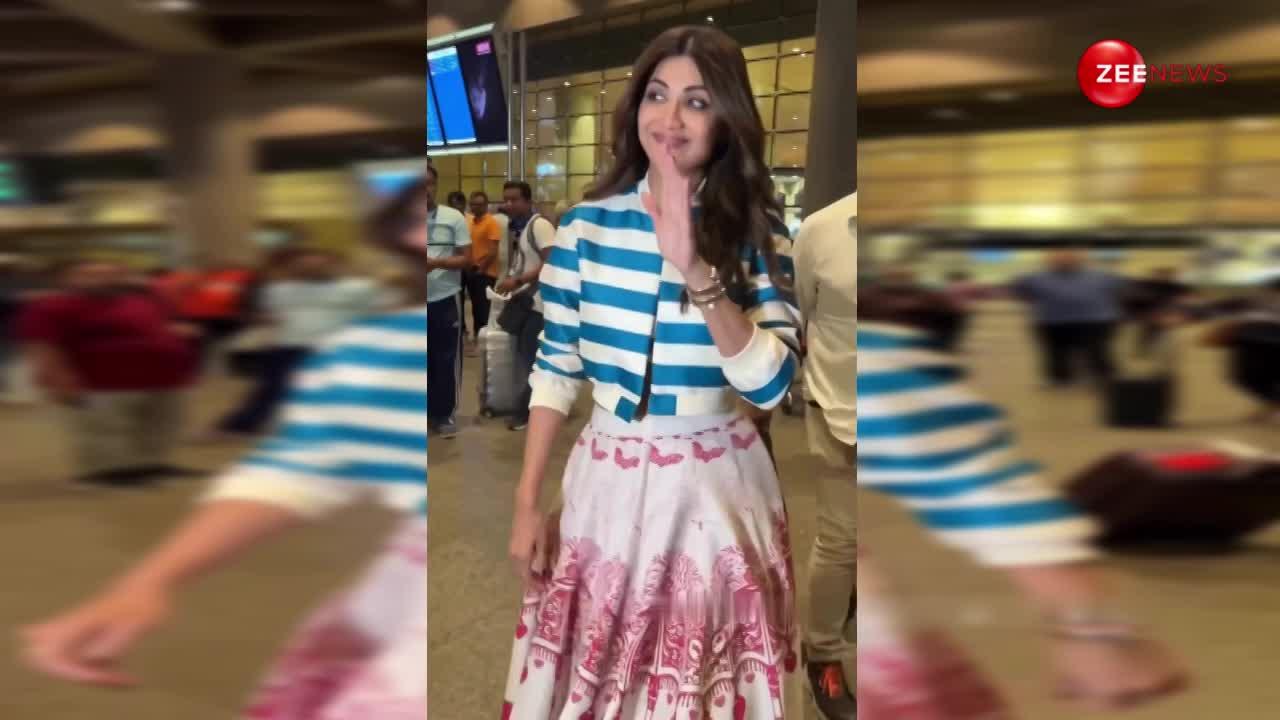 जयपुरी स्कर्ट पहन बेहद ही हॉट लुक में दिखीं Shilpa Shetty, पैप्स को देखते ही करने लगीं सरेआम एयरपोर्ट पर डांस