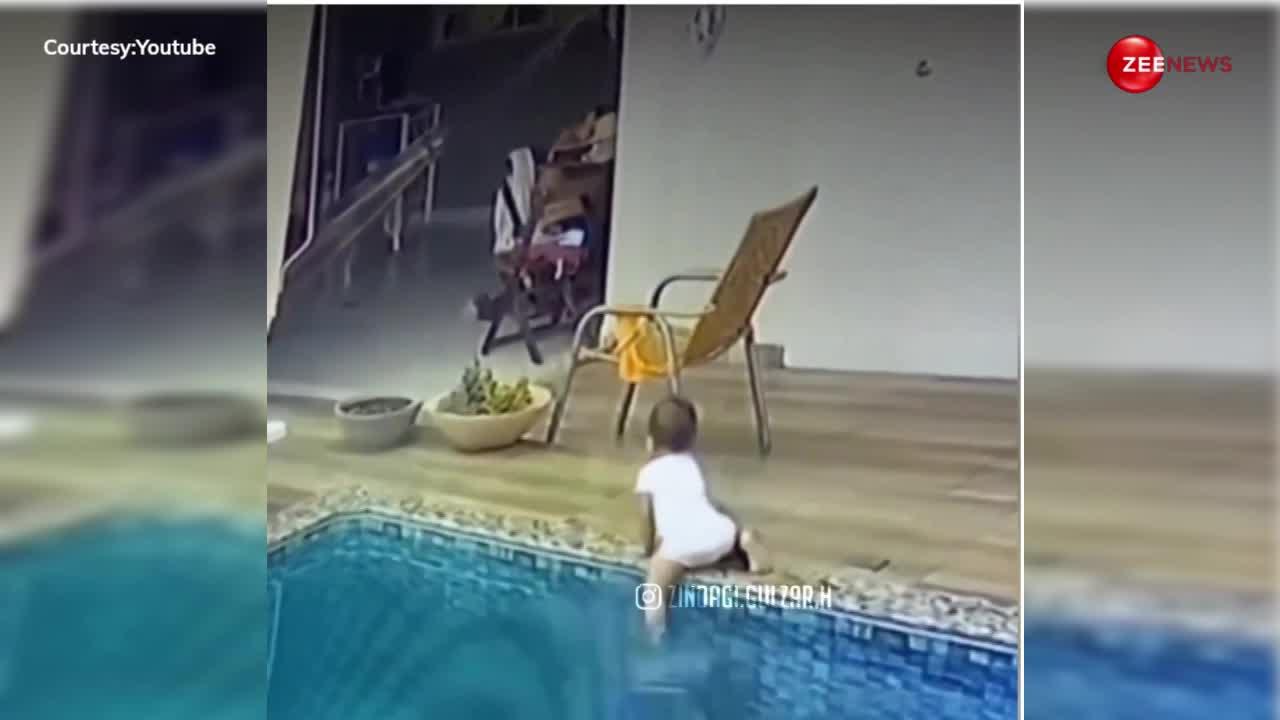 child slips in swimming pool viral video