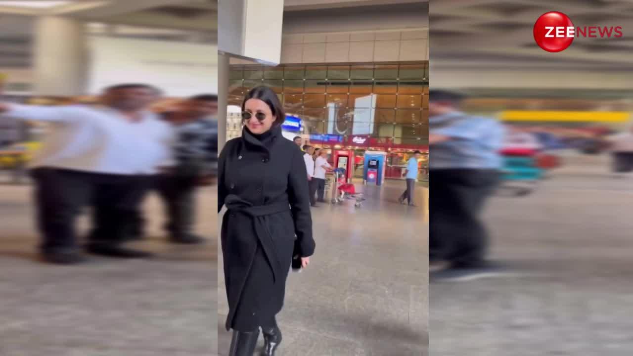 ब्लैक आउटफिट में एयरपोर्ट पर नजर आईं Parineeti Chopra, वीडियो वायरल